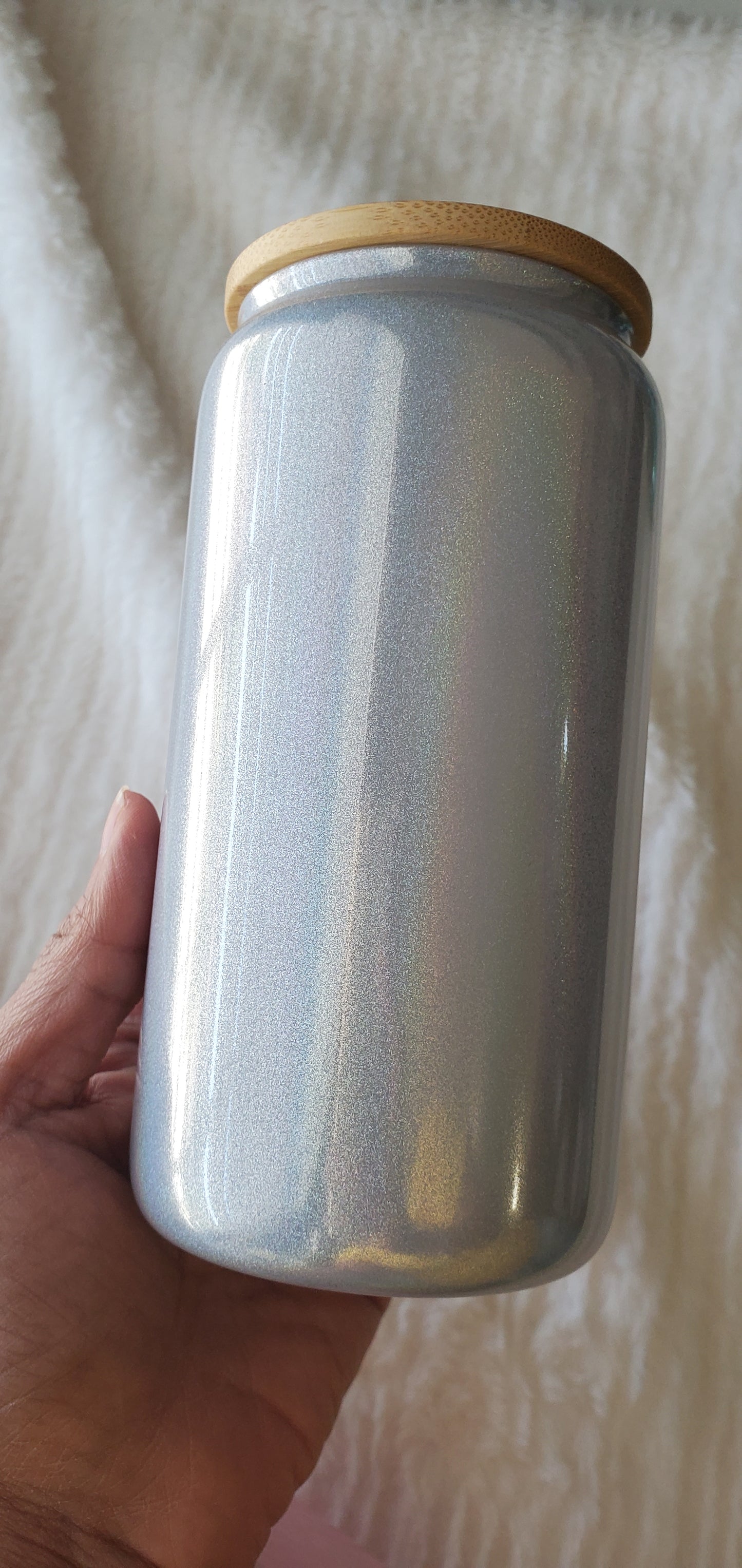 16oz Shimmer Glass Can with Bamboo Lid