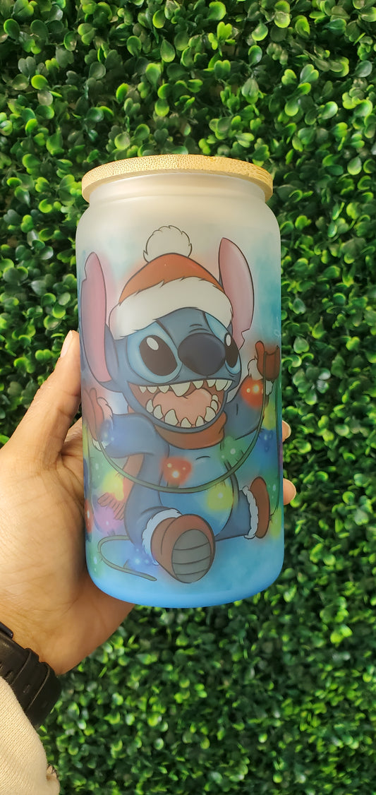 Christmas Blue Alien Glass Can
