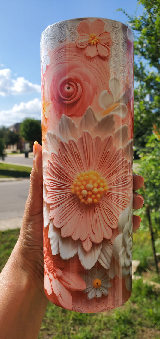 3D Coral Flowers Tumbler