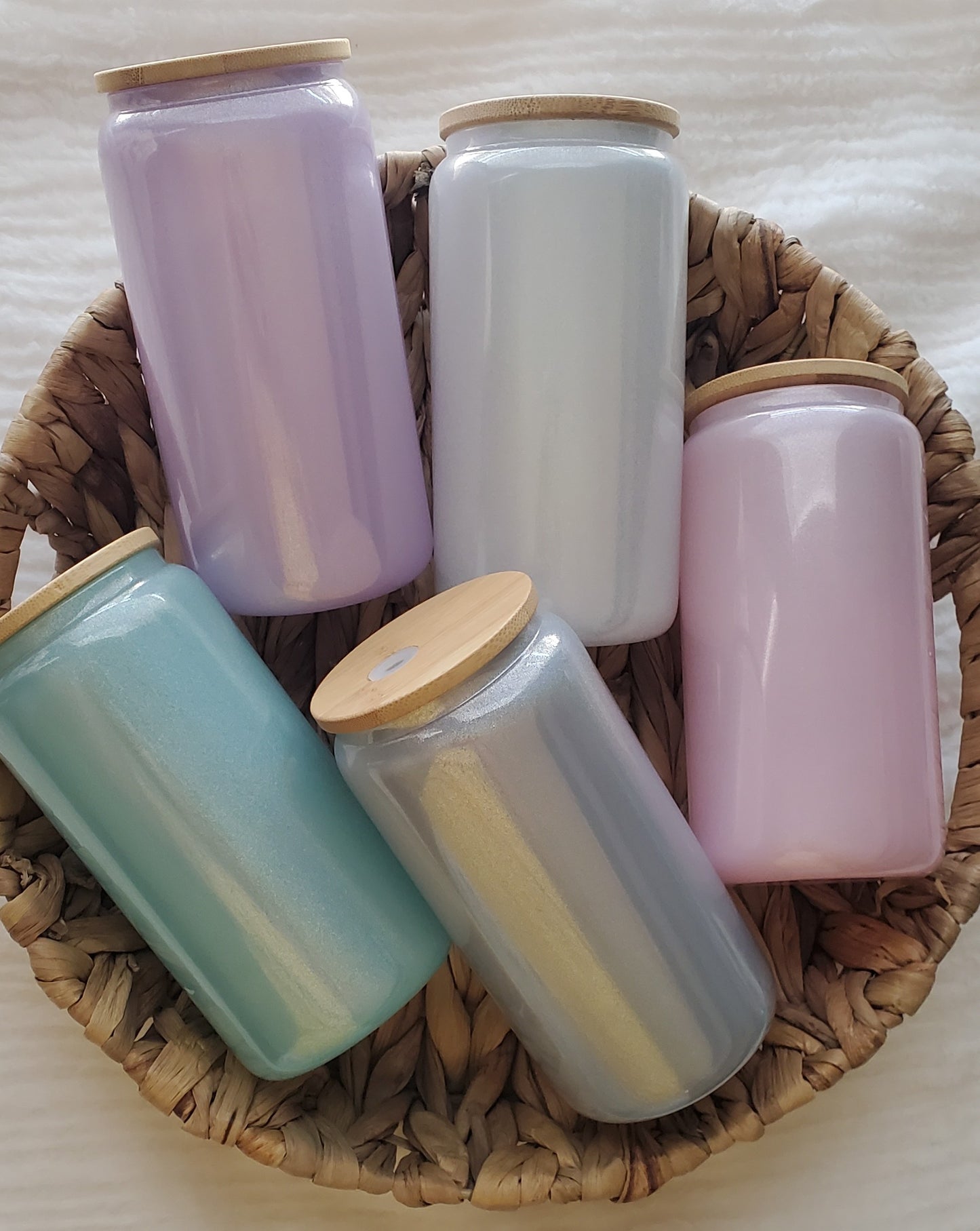 16oz Shimmer Glass Can with Bamboo Lid
