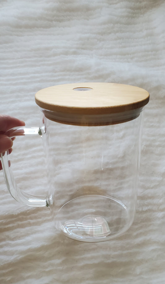 17oz Clear Glass Mug with Bamboo Lid