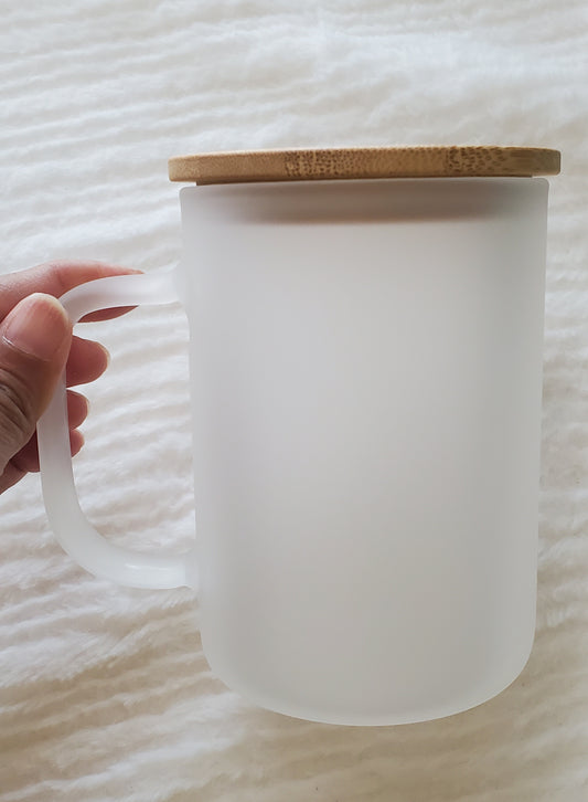 17oz Frosted Glass Mug with Bamboo Lid