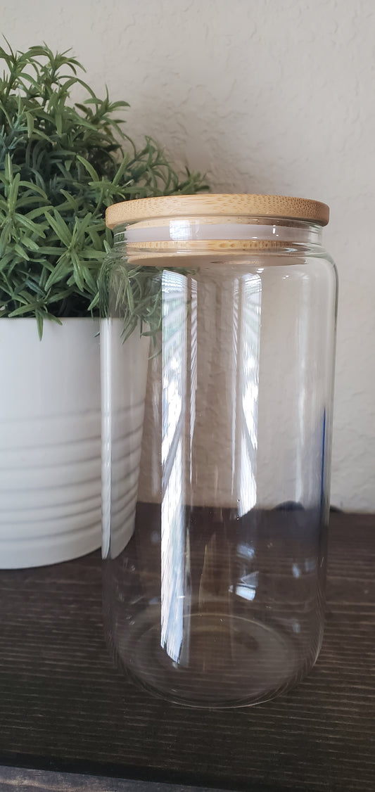 16oz Clear Glass Can with Bamboo Lid